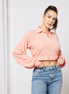 Buy Collared Crop Sweatshirt Pink in UAE