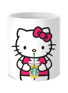 Buy Hello Kitty Sipping Starbucks Printed Coffee Mug White 350ml in Saudi Arabia