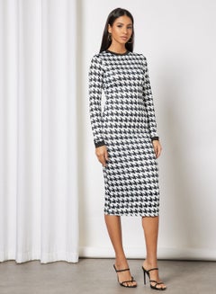 Buy Stand Collar Check Dress Black in UAE