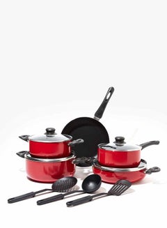 Buy 12-Piece 12 Piece Cookware Set - Aluminum Pots And Pans - Non-Stick Surface - Tempered Glass Lids - PFOA Free - Frying Pan, Casserole With Lid, Saucepan With Lid, Kitchen Tools - Maroon in Saudi Arabia