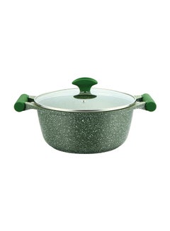 Buy Granite Non-Stick Aluminium Sauce Pan With Lid Green/Clear 20cm in UAE