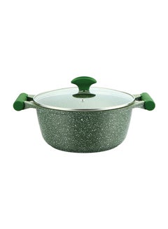 Buy Granite Non-Stick Aluminium Sauce Pan With Lid Green/Clear 24cm in UAE