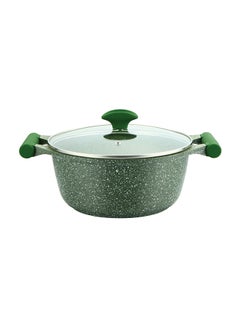 Buy Granite Non-Stick Aluminium Sauce Pan With Lid Green/Clear 30cm in UAE