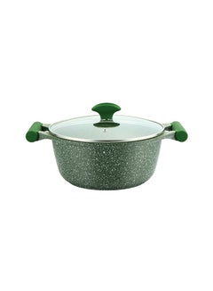 Buy Granite Non-Stick Aluminium Sauce Pan With Lid Green/Clear 32cm in UAE