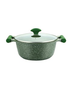 Buy Granite Non-Stick Aluminium Sauce Pan With Lid Green/Clear 34cm in UAE