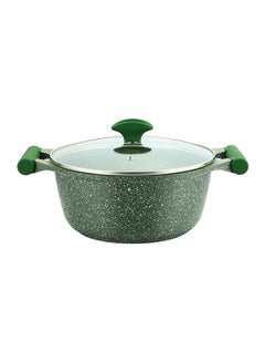 Buy Granite Non-Stick Aluminium Sauce Pan With Lid Green/Clear 26cm in UAE