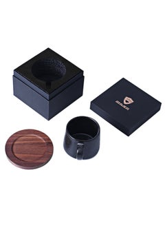 Buy Ceramic Coffee Mug With Wooden Pad Black in UAE