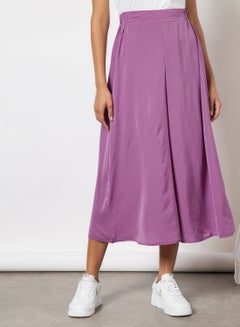 Buy Women Elastic Waistband Midi Skirt Purple in Saudi Arabia