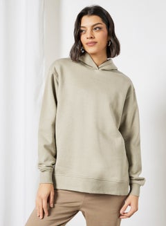 Buy Logo Relaxed Fit Hoodie Beige in UAE