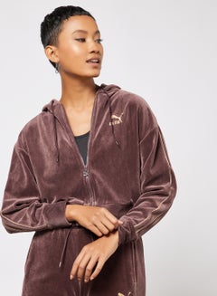 Buy Iconic T7 Velour Full-Zip Hoodie Brown in Saudi Arabia