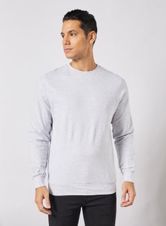 Buy Crew Neck Men's Cotton Sweatshirt with Rib Detail Heather Grey in UAE