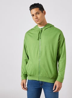 Buy Men's Casual Hoodie With Zipper and Side Pockets Forest Green in UAE