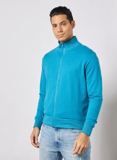 Buy Men's High Neck Long Sleeve Jacket With Zipper and Rib attachment Heather Light Blue in Saudi Arabia