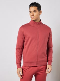 Buy Men's High Neck Long Sleeve Jacket With Zipper and Rib attachment Maroon in Saudi Arabia