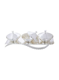 Buy 4-Piece Dates Bowl Set With Base Holder Silver 41x13x4cm in Saudi Arabia