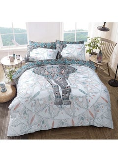 اشتري 3-Piece King Size Anti-Allergic Soft And Smooth Elephant Mandala Bedding Set Includes 2xPillow Cases48x74 cm, 1xReversable Quilt Duvet Cover Combination Multcolour في الامارات