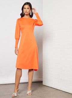 Buy Women Long Puff Sleeve Dress Orange in Saudi Arabia
