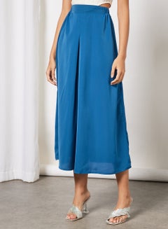 Buy Women Elastic Waistband Midi Skirt Blue in UAE