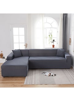 Buy L-Shaped Sofa Cover Grey 235x300cm in UAE