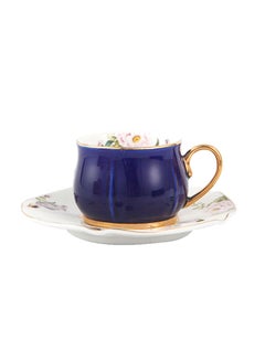 Buy Five Leaf Ceramic Cup & Saucer Blue/White in Saudi Arabia