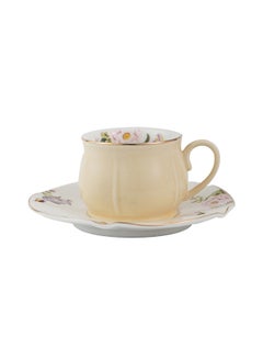 Buy Leaf Design Ceramic Cup And Saucer Yellow 12x12x1.5cm in Saudi Arabia