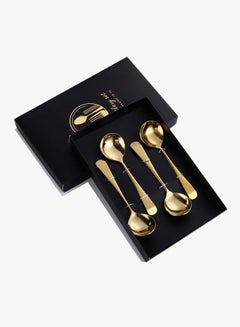 Buy 4-Piece Stainless Steel Spoon Set Gold in Saudi Arabia