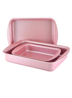 Buy 3-Piece Rectangular Shape Baking Tray Set Pink 28cm in UAE