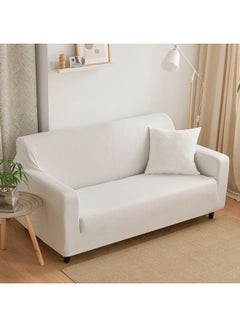 Buy 3-Seater Exquisitely Designed Wrinkle-free Full Coverage Stretchable Sofa Slipcover With One Cushion Cover White Length Stretch From 186 To 230cm in Saudi Arabia
