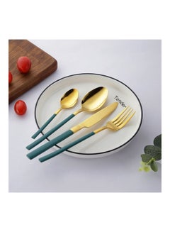 Buy 4-Piece Simple Design Cutlery Gift Set Gold/Green in UAE