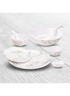 Buy 30-Pieces Melamine Marble Dinner Set Assorted Color 28cm in UAE