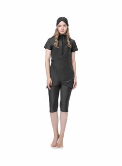 Buy Classic Simple Design Short Sleeve Burkini Swimsuits Black in UAE