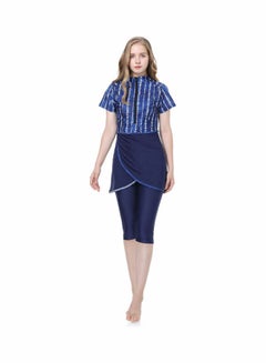 اشتري Middle Eastern 3-Piece Print Short Sleeve Burkini Set Dark Blue في السعودية