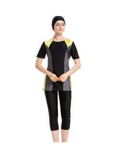 Buy Nylon Round Neck Muslim Short Sleeve Contrast Burkini Black in UAE