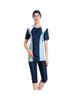 Buy Short Sleeve Panel Nylon Islamic Swimwear Dark Blue in UAE