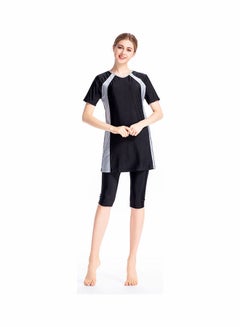اشتري 3-Piece Short Sleeve Contrast Swimsuit Set With Cap Black في السعودية