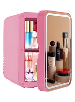 Buy Mini Cosmetic Makeup Refrigerator With LED Light Mirror Pink in Saudi Arabia