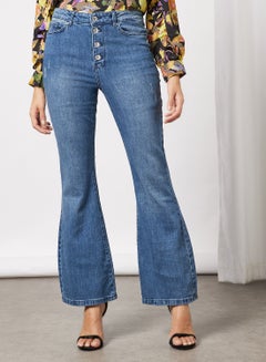 Buy Flared Hem Jeans Blue in Saudi Arabia