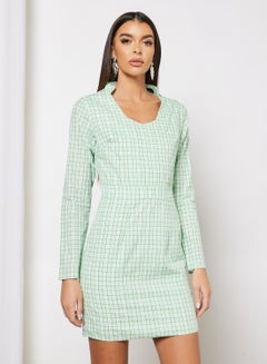 Buy Check Bodycon Dress Green in UAE