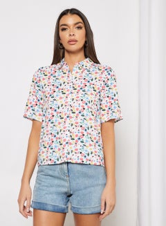 Buy Women's Casual Retro Half Sleeves Front Open Shirt Multicolour in UAE