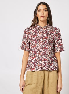 Buy Women's Casual Retro Half Sleeves Front Open Shirt Multicolour in UAE