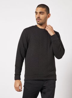 Buy Textured Crew Neck Sweatshirt Black in UAE