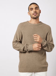 Buy Ribbed Crew Sweater Brown in UAE