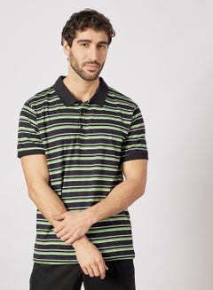 Buy Men's Basic Casual Striped Polo T-shirt Black in UAE