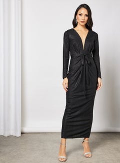 Buy Plunge Neck Dress Black in UAE