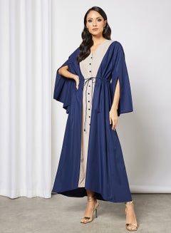 Buy Colorblock Button Down Dress Royal Blue Taupe in UAE