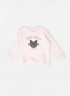 Buy Printed Round Neck Comfortable Sweatshirt Baby Pink in Saudi Arabia