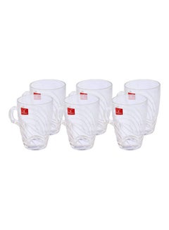 اشتري Wave Patterend Glass Tea Mug Set - 6 Pieces Clear 7x10.5cm في مصر