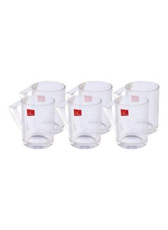 اشتري Glass Plain Tea Mug Set With Pointed Handles 6 Pieces Clear 7x10cm في مصر