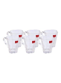 اشتري Glass Flower-Shaped Tea Mug Set - 6 Pieces Clear 8.5x9cm في مصر