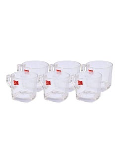 اشتري Glass Plain Tea Mug Set With Squared Base - 6 Pieces Clear 7.5x7cm في مصر